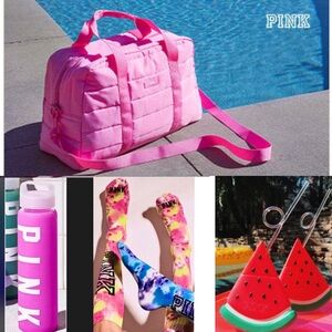 Victoria’s Secret PINK duffle, VS PINK bottle, PINK socks, 2 PINK cups bundle